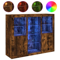 Thumbnail for Sideboards mit LED-Leuchten 3 Stk. Räuchereiche Holzwerkstoff