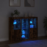 Thumbnail for Sideboards mit LED-Leuchten 3 Stk. Räuchereiche Holzwerkstoff