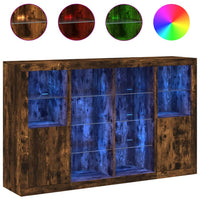 Thumbnail for Sideboards mit LED-Leuchten 3 Stk. Räuchereiche Holzwerkstoff