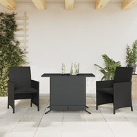 Thumbnail for 3-tlg. Bistro-Set mit Kissen Schwarz Poly Rattan