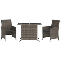 Thumbnail for 3-tlg. Bistro-Set mit Kissen Grau Poly Rattan