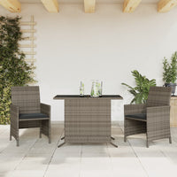 Thumbnail for 3-tlg. Bistro-Set mit Kissen Grau Poly Rattan