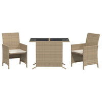 Thumbnail for 3-tlg. Bistro-Set mit Kissen Beige Poly Rattan