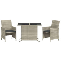 Thumbnail for 3-tlg. Bistro-Set mit Kissen Hellgrau Poly Rattan