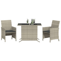 Thumbnail for 3-tlg. Bistro-Set mit Kissen Hellgrau Poly Rattan