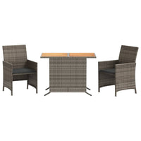 Thumbnail for 3-tlg. Bistro-Set mit Kissen Grau Poly Rattan