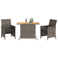 Thumbnail for 3-tlg. Bistro-Set mit Kissen Grau Poly Rattan