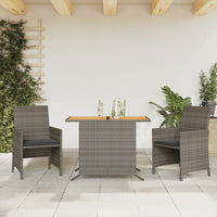 Thumbnail for 3-tlg. Bistro-Set mit Kissen Grau Poly Rattan
