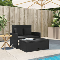 Thumbnail for Gartensofa mit Kissen 2-Sitzer Schwarz Poly Rattan