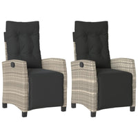 Thumbnail for Gartensessel mit Fußteil 2Stk. Verstellbar Hellgrau Poly Rattan