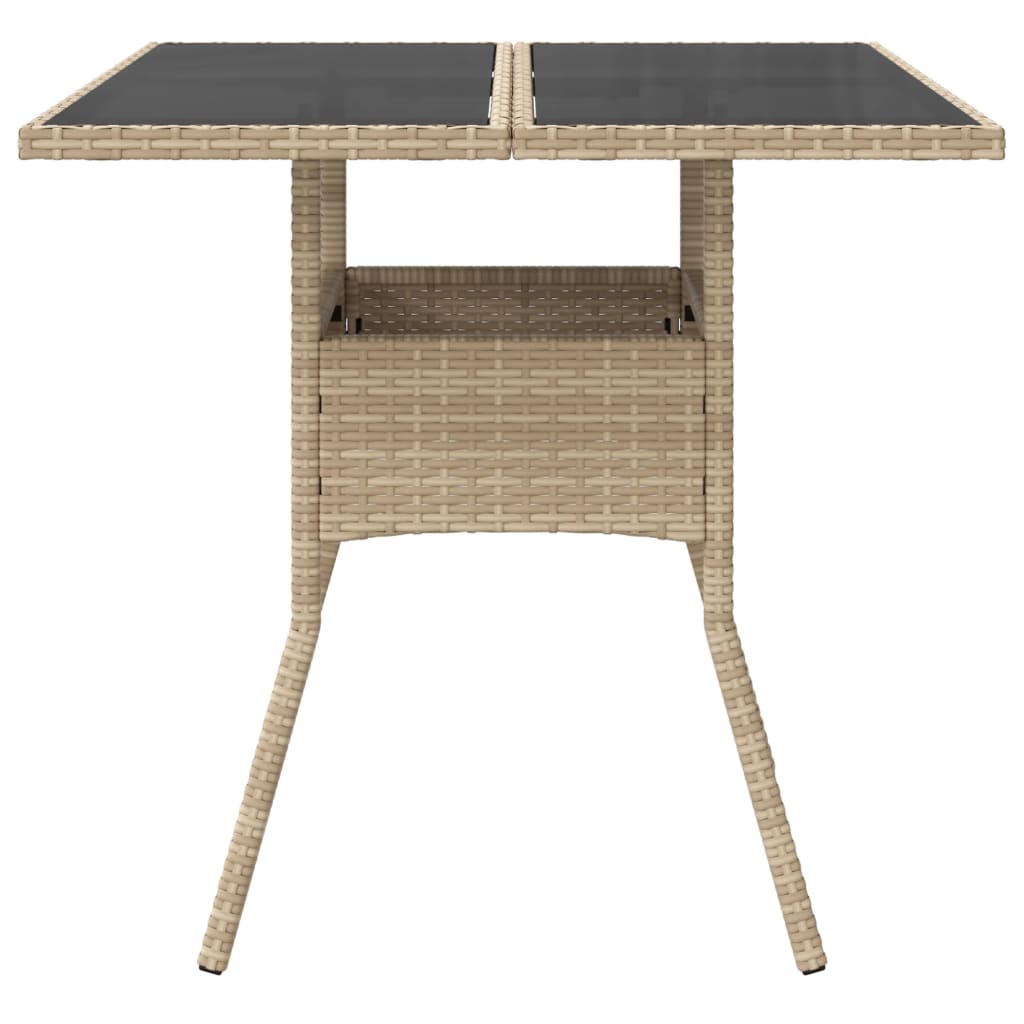 Gartentisch mit Glasplatte Beige 80x80x75 cm Poly Rattan