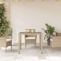 Thumbnail for Gartentisch mit Glasplatte Beige 90x90x75 cm Poly Rattan