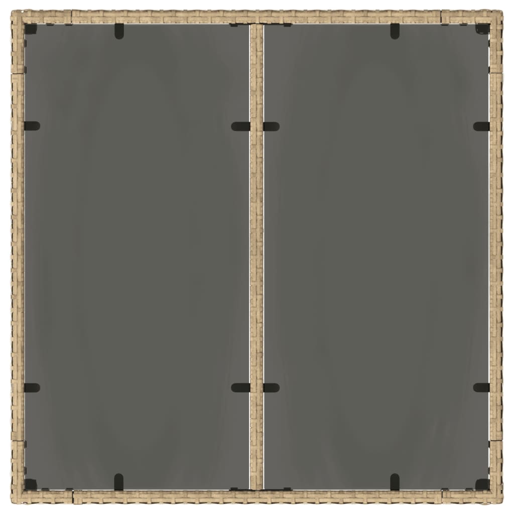 Gartentisch mit Glasplatte Beige 90x90x75 cm Poly Rattan