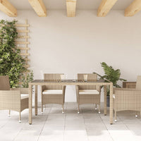 Thumbnail for Gartentisch mit Glasplatte Beige 150x90x75 cm Poly Rattan