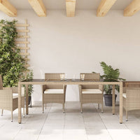 Thumbnail for Gartentisch mit Glasplatte Beige 190x90x75 cm Poly Rattan