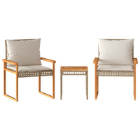 Thumbnail for 3-tlg. Bistro-Set mit Kissen Beige Poly Rattan Akazienholz