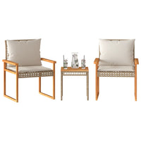 Thumbnail for 3-tlg. Bistro-Set mit Kissen Beige Poly Rattan Akazienholz