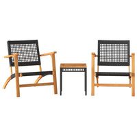 Thumbnail for 3-tlg. Bistro-Set Schwarz Poly Rattan und Massivholz Akazie