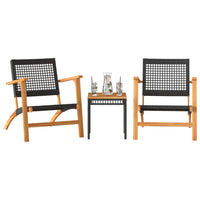 Thumbnail for 3-tlg. Bistro-Set Schwarz Poly Rattan und Massivholz Akazie