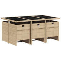Thumbnail for 7-tlg. Garten-Essgruppe mit Kissen Beige Poly Rattan
