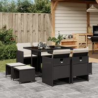 Thumbnail for 9-tlg. Garten-Essgruppe mit Kissen Schwarz Poly Rattan