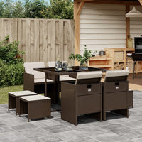 Thumbnail for 9-tlg. Garten-Essgruppe mit Kissen Braun Poly Rattan