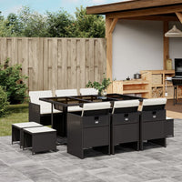 Thumbnail for 11-tlg. Garten-Essgruppe mit Kissen Schwarz Poly Rattan