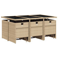 Thumbnail for 11-tlg. Garten-Essgruppe mit Kissen Beige Poly Rattan