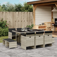 Thumbnail for 11-tlg. Garten-Essgruppe mit Kissen Hellgrau Poly Rattan