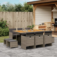 Thumbnail for 11-tlg. Garten-Essgruppe mit Kissen Grau Poly Rattan