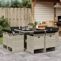 Thumbnail for 9-tlg. Garten-Essgruppe mit Kissen Hellgrau Poly Rattan