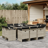 Thumbnail for 11-tlg. Garten-Essgruppe mit Kissen Hellgrau Poly Rattan