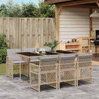 Thumbnail for 7-tlg. Garten-Essgruppe mit Kissen Beige Poly Rattan