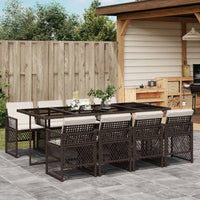Thumbnail for 9-tlg. Garten-Essgruppe mit Kissen Braun Poly Rattan