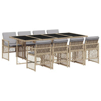 Thumbnail for 9-tlg. Garten-Essgruppe mit Kissen Beige Poly Rattan