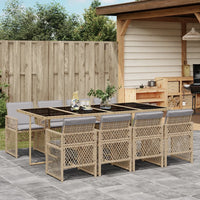 Thumbnail for 9-tlg. Garten-Essgruppe mit Kissen Beige Poly Rattan