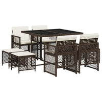Thumbnail for 9-tlg. Garten-Essgruppe mit Kissen Braun Poly Rattan