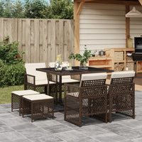 Thumbnail for 9-tlg. Garten-Essgruppe mit Kissen Braun Poly Rattan