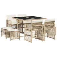 Thumbnail for 9-tlg. Garten-Essgruppe mit Kissen Beige Poly Rattan