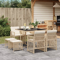 Thumbnail for 9-tlg. Garten-Essgruppe mit Kissen Beige Poly Rattan