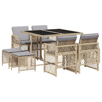 Thumbnail for 9-tlg. Garten-Essgruppe mit Kissen Beige Poly Rattan