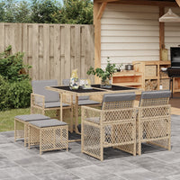 Thumbnail for 9-tlg. Garten-Essgruppe mit Kissen Beige Poly Rattan