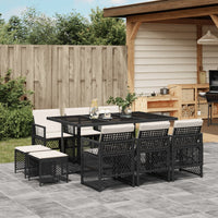 Thumbnail for 11-tlg. Garten-Essgruppe mit Kissen Schwarz Poly Rattan