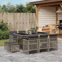 Thumbnail for 11-tlg. Garten-Essgruppe mit Kissen Grau Poly Rattan