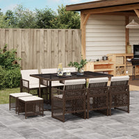 Thumbnail for 11-tlg. Garten-Essgruppe mit Kissen Braun Poly Rattan