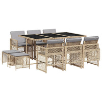 Thumbnail for 11-tlg. Garten-Essgruppe mit Kissen Beige Poly Rattan
