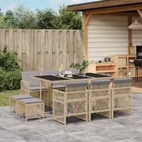 Thumbnail for 11-tlg. Garten-Essgruppe mit Kissen Beige Poly Rattan