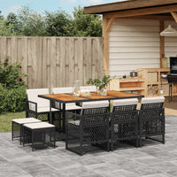 Thumbnail for 11-tlg. Garten-Essgruppe mit Kissen Schwarz Poly Rattan