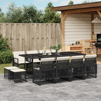 Thumbnail for 13-tlg. Garten-Essgruppe mit Kissen Schwarz Poly Rattan