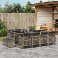 Thumbnail for 13-tlg. Garten-Essgruppe mit Kissen Grau Poly Rattan